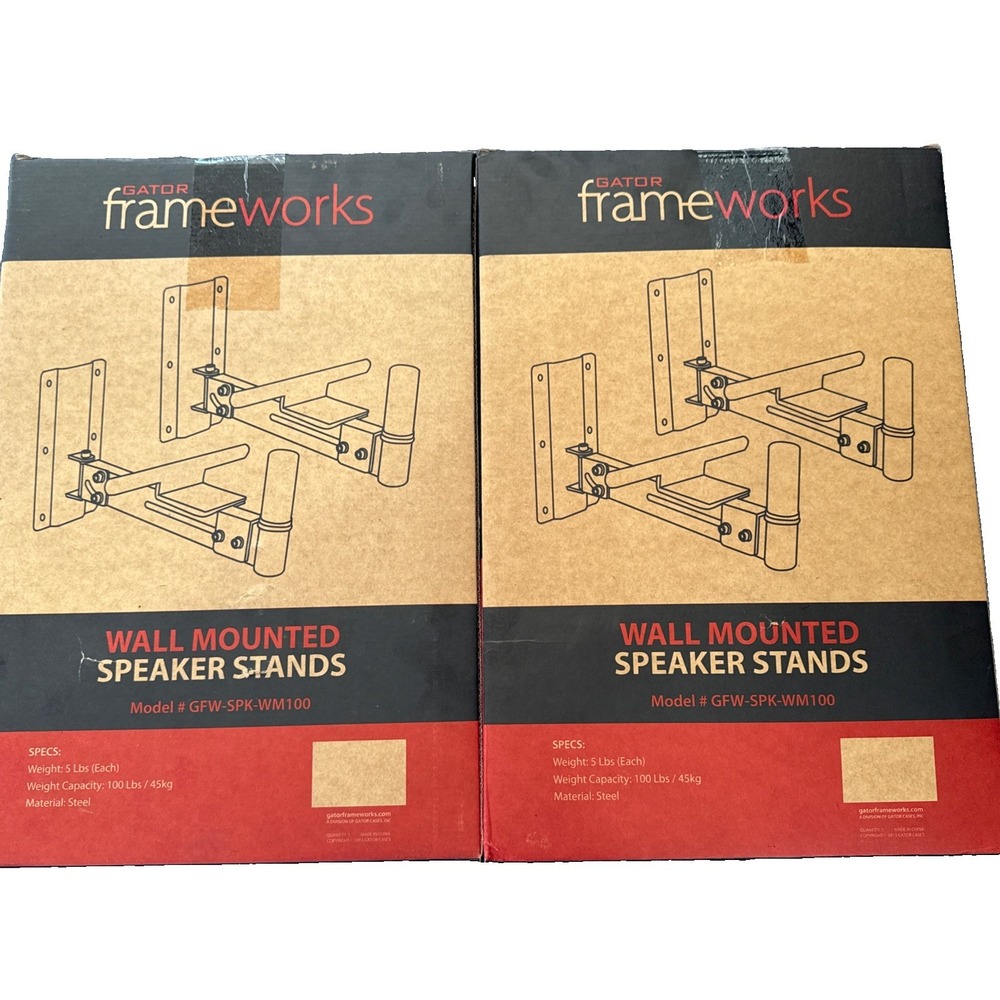 Gator Frameworks GFW-SPK-WM100 Wall Mount Speaker Stands - Black (Pair)